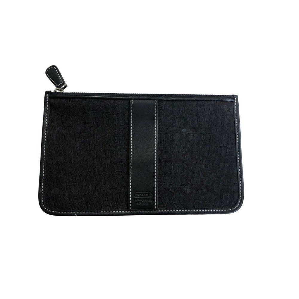 Coach Womens Logo Print Canvas Clutch Pouch Purse Black